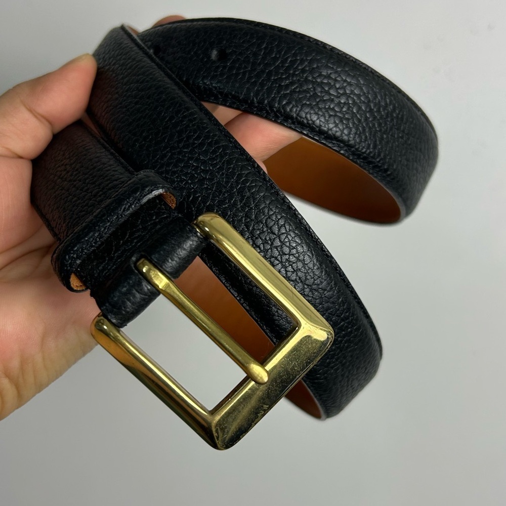 Polo Ralph Lauren Belt 38 Women Black Leather Solid Buckle Old Money Luxury